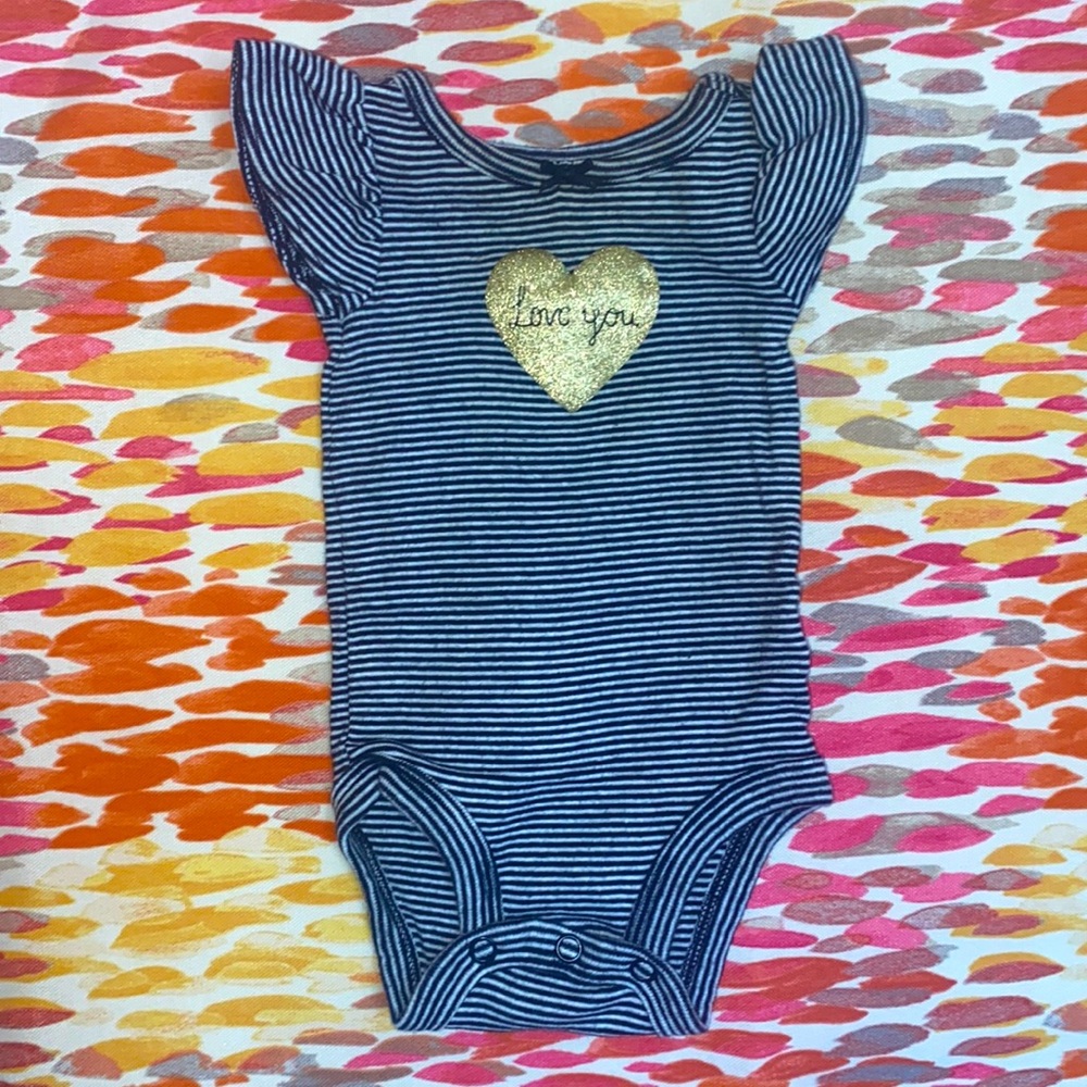 “Love you” glittery gold striped onesie